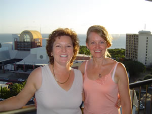 View of Darwin from the balcony behind Maureen and June