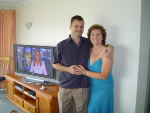 Maureen and me in our proper wedding outfits 