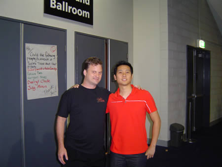 A photo of Ben Teo and Bryan Stephens at the front door of UYMG Sydney